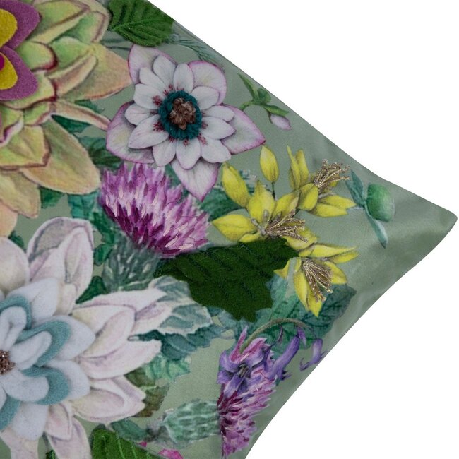 Mars & More Livorno Kussen velvet geborduurd groen 30x50cm