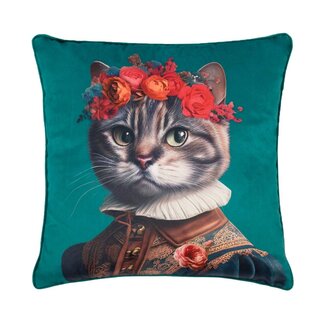 Mars & More Kussen Portret kat blauw 45x45cm