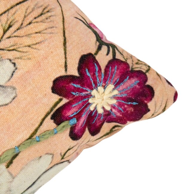 Mars & More kussen geborduurd wilde bloemen margriet roze 30x50cm