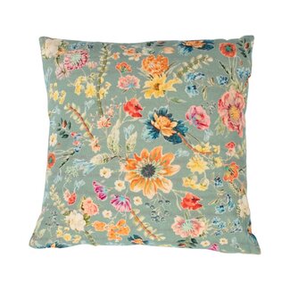 Mars & More kussen geborduurd wilde bloemen all over petrol 45x45cm