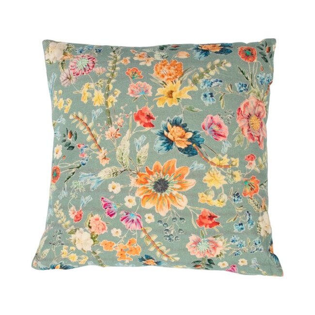 Mars & More kussen geborduurd wilde bloemen all over petrol 45x45cm