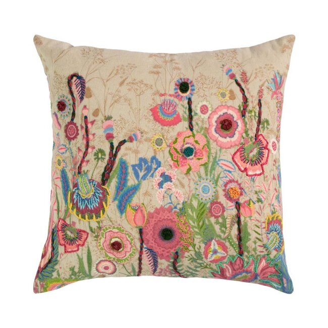 Mars & More Kussen geborduurd met wilde bloemen kleurrijke mix 45x45cm