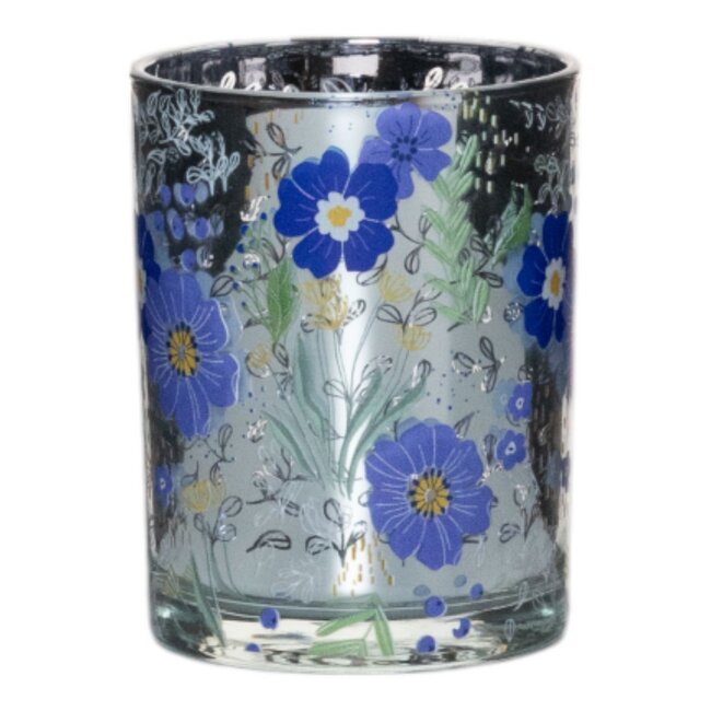 Mars & More Theelichthouder blauw bloemen large 18cm