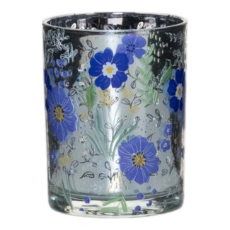 Mars & More Theelichthouder blauw bloemen medium 12cm