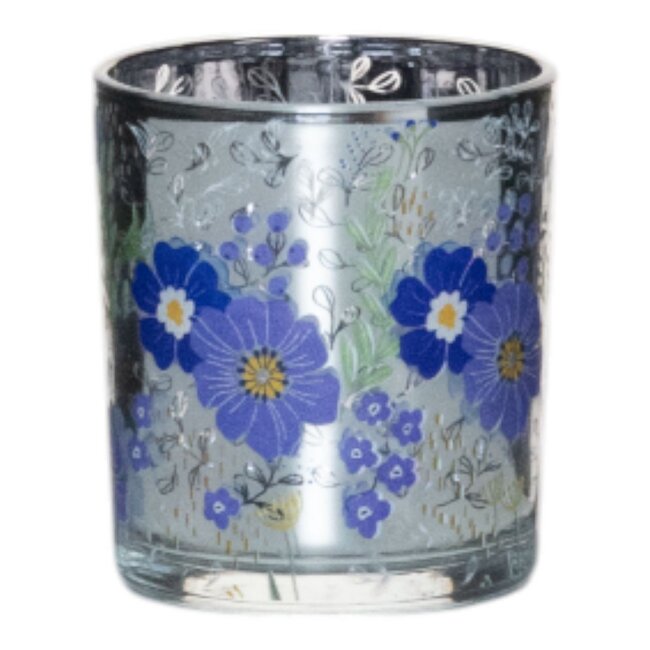 Mars & More Theelichthouder blauw bloemen small 8cm