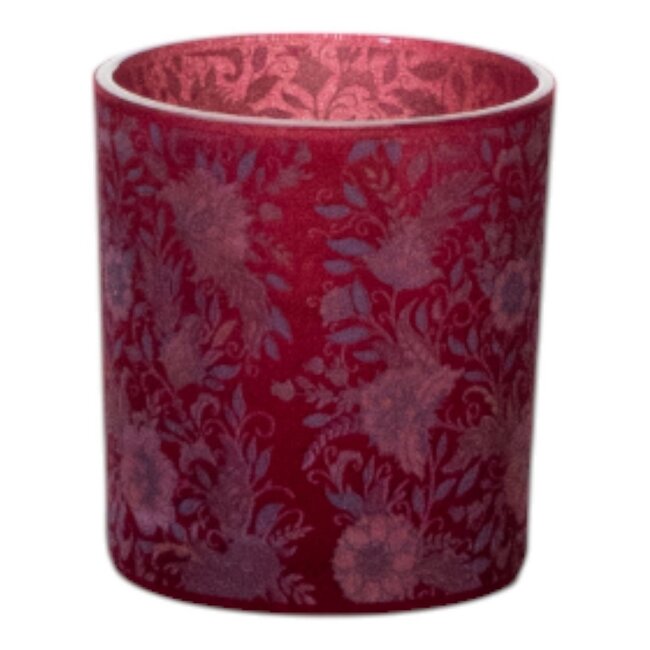 Mars & More Theelichthouder fluwelen bloemen bordeaux klein 8cm