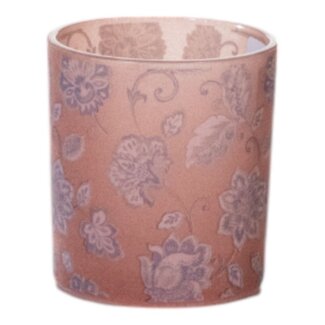 Mars & More Theelichthouder fluwelen bloemen roze klein 8cm