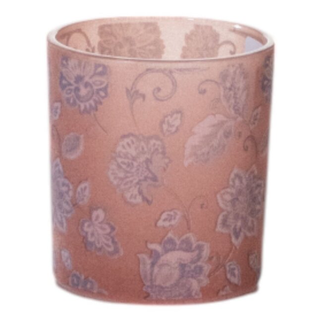 Mars & More Theelichthouder fluwelen bloemen roze klein 8cm