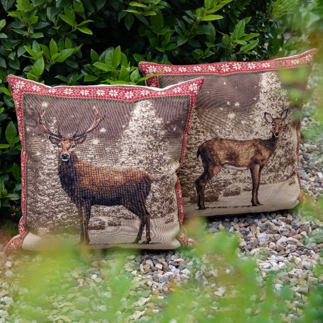 Mars & More gobelin kussen hert rode rand 45x45cm