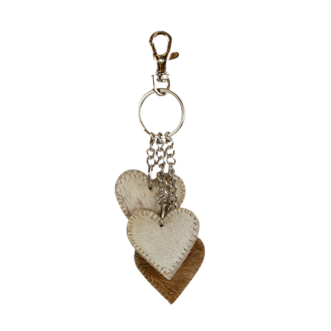 Mars & More sleutelhanger 3 hartjes bruin 12cm