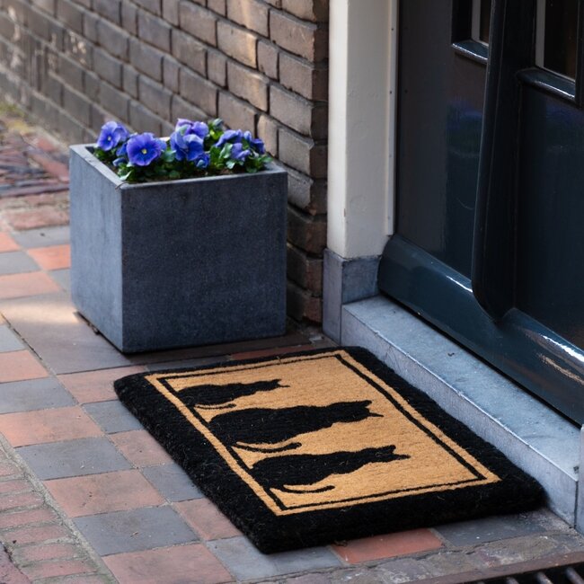 Mars & More kokosmat handgeweven 3 katten zwart 75cm