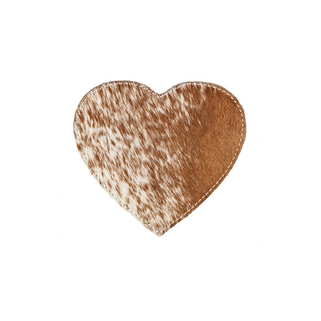Mars & More onderzetter koehuid hart bruin/wit 14cm