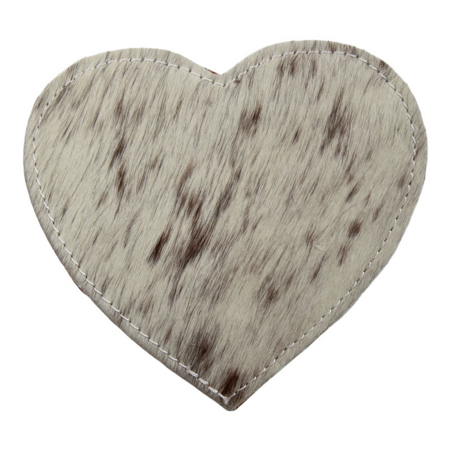 Mars & More onderzetter koehuid hart bruin/wit 14cm