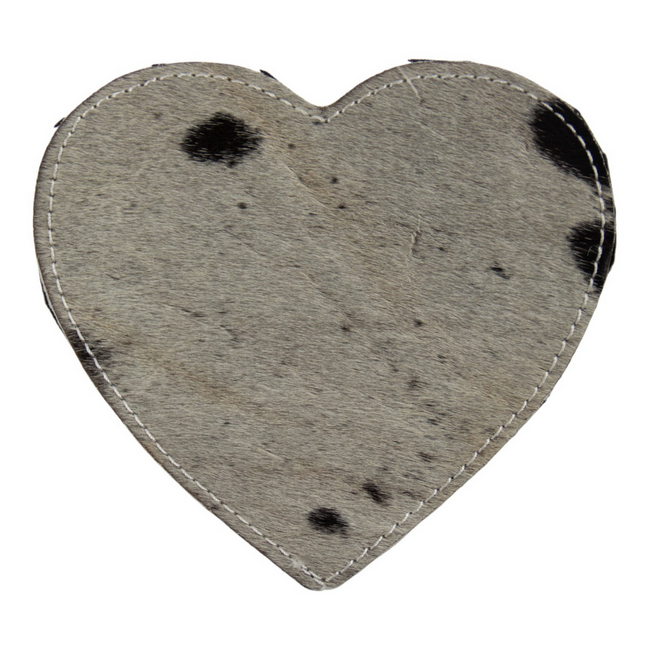 Mars & More onderzetter koehuid hart zwart/wit 14cm