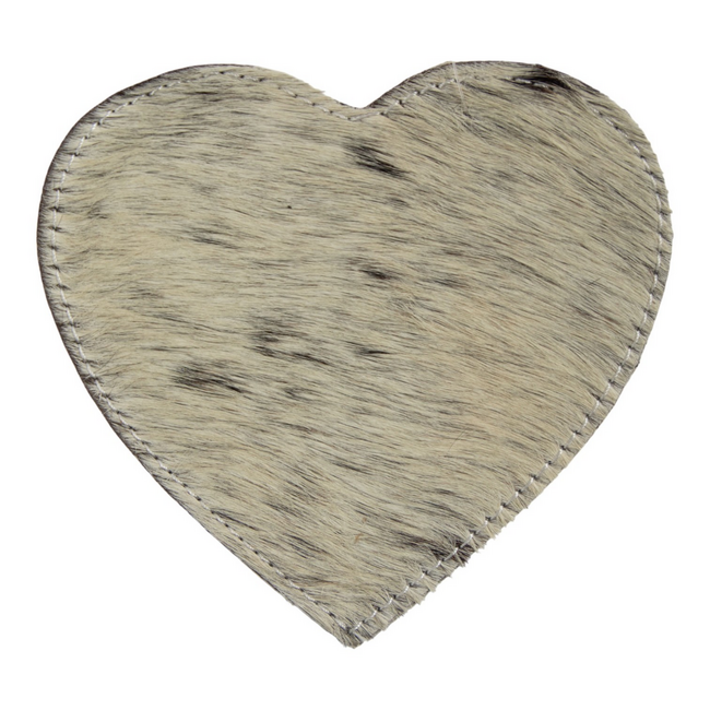 Mars & More onderzetter koehuid hart zwart/wit 14cm