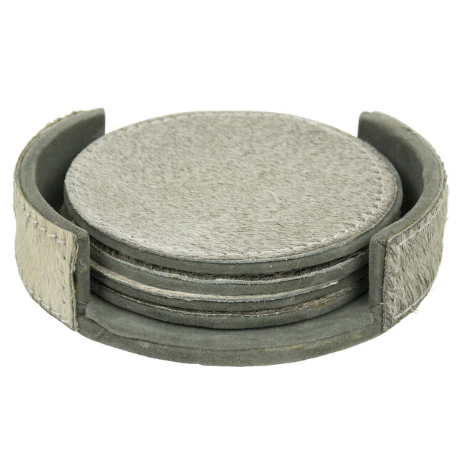 Mars & More onderzetter koehuid rond grijs 10cm (set of 4)