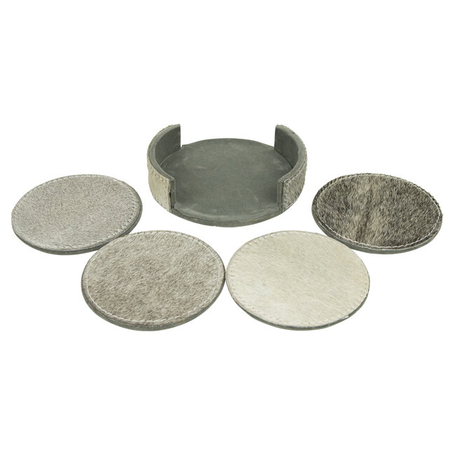 Mars & More onderzetter koehuid rond grijs 10cm (set of 4)
