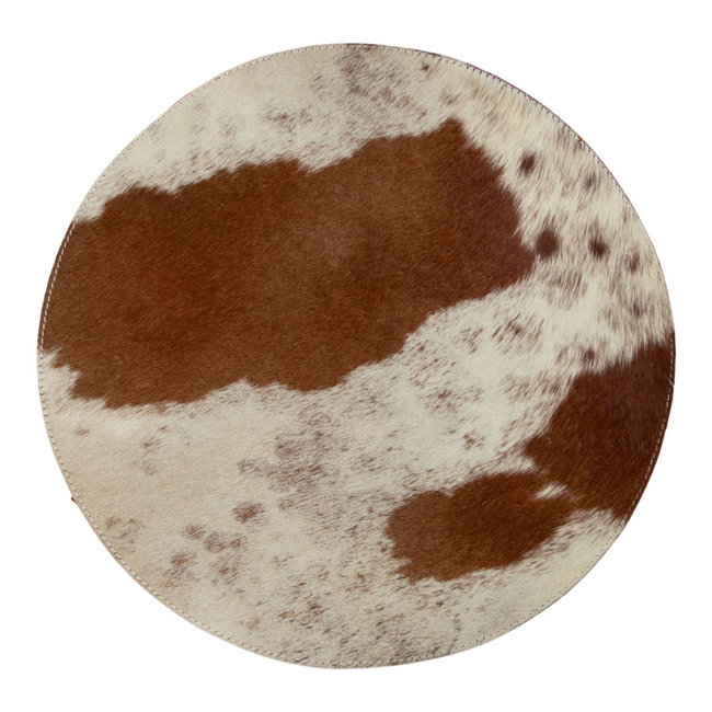 Mars & More placemat koehuid rond bruin/wit Ø38cm