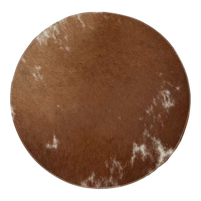 Mars & More placemat koehuid rond bruin/wit Ø38cm