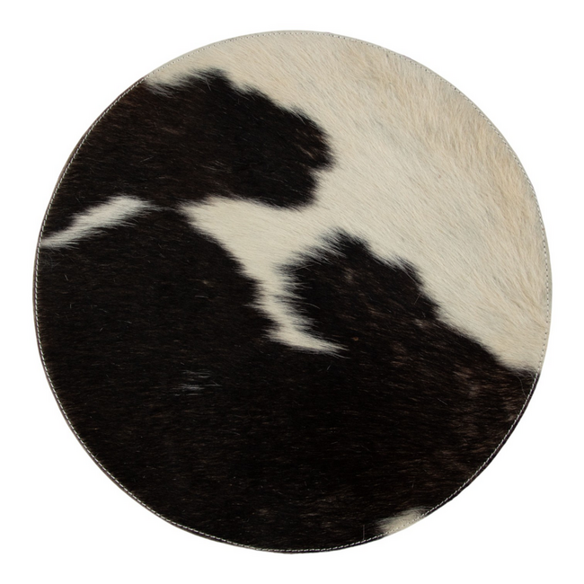 Mars & More placemat koehuid rond zwart/wit Ø38cm