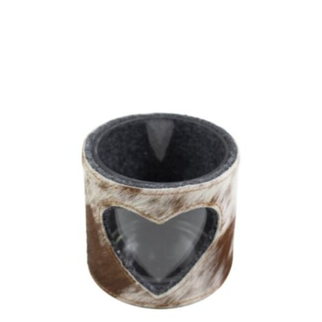 Mars & More windlicht koe hart bruin/wit 10cm