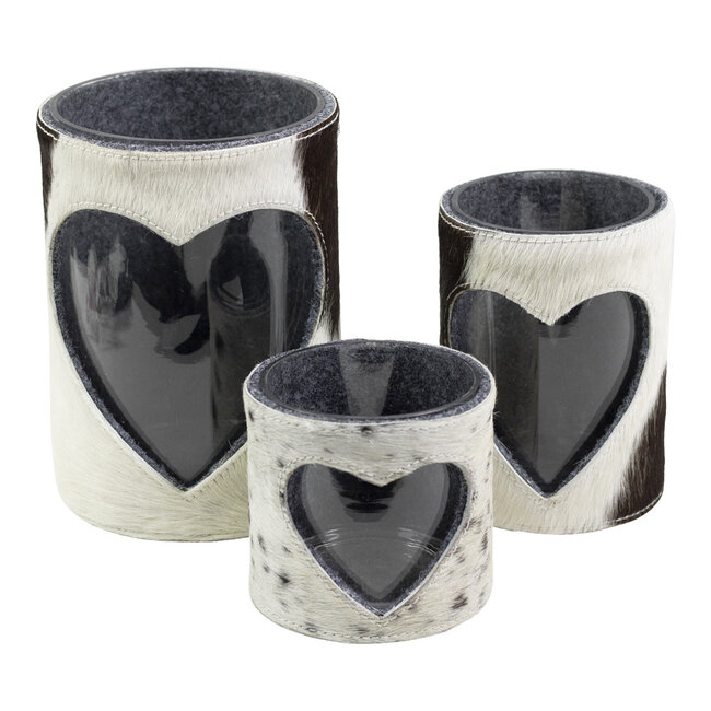 Mars & More windlicht koe hart zwart/wit 20cm