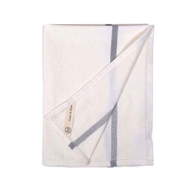 Linen & More Herringbone Stripe Keukenhanddoek blauw+grijs+rood 50x70cm (set of 3)