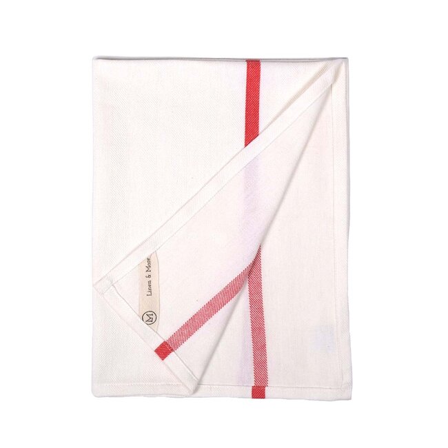 Linen & More Herringbone Stripe Keukenhanddoek blauw+grijs+rood 50x70cm (set of 3)