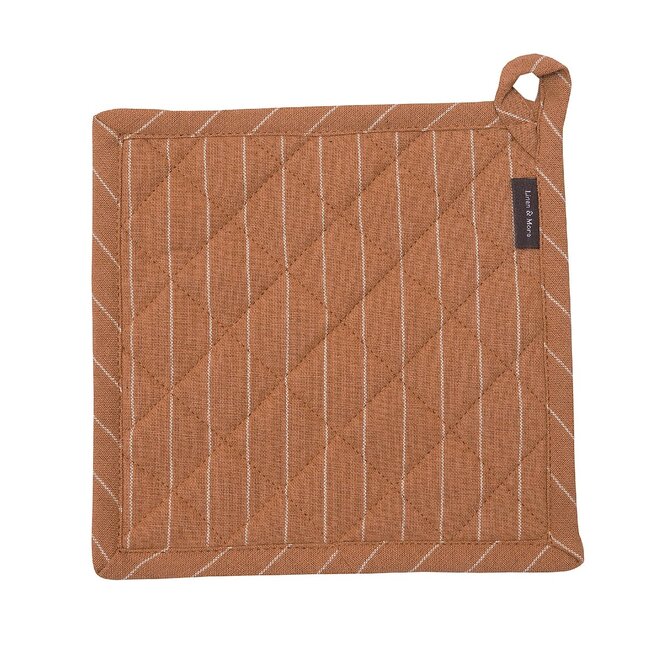 Linen & More Pinstripe Pannenlap Onderzetter cafe bruin 20x20cm