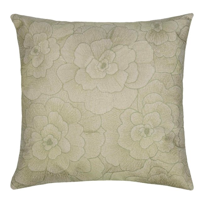 Linen & More Rosanna Kussen geborduurd licht groen 45x45cm