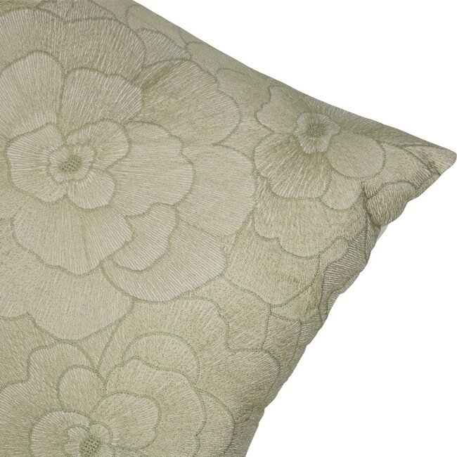 Linen & More Rosanna Kussen geborduurd licht groen 45x45cm