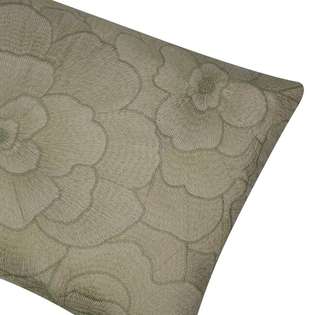 Linen & More Rosanna Kussen geborduurd licht groen 30x50cm