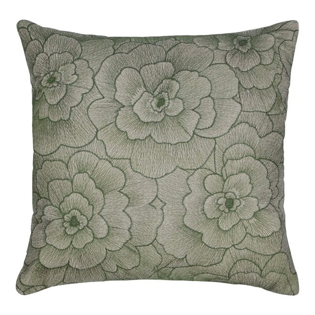 Linen & More Rosanna Kussen geborduurd donker groen 45x45cm