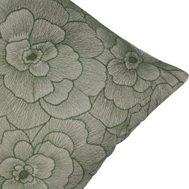 Linen & More Rosanna Kussen geborduurd donker groen 45x45cm