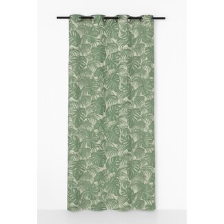 Linen & More Palma gordijn print Monstera petrol 8 rings 135 x 260 cm