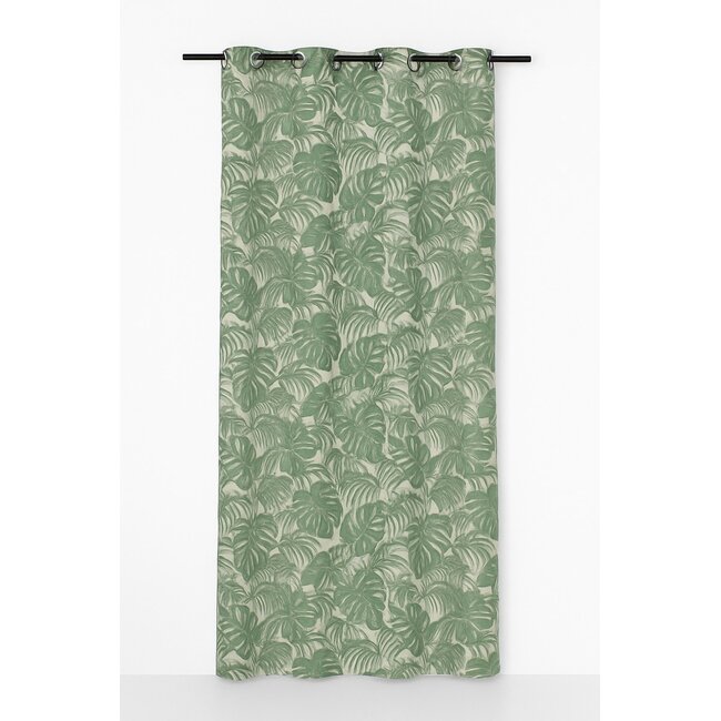 Linen & More Palma gordijn print Monstera petrol 8 rings 135 x 260 cm