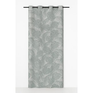 Linen & More Palma gordijn print Monstera grijs 8 rings 135 x 260 cm