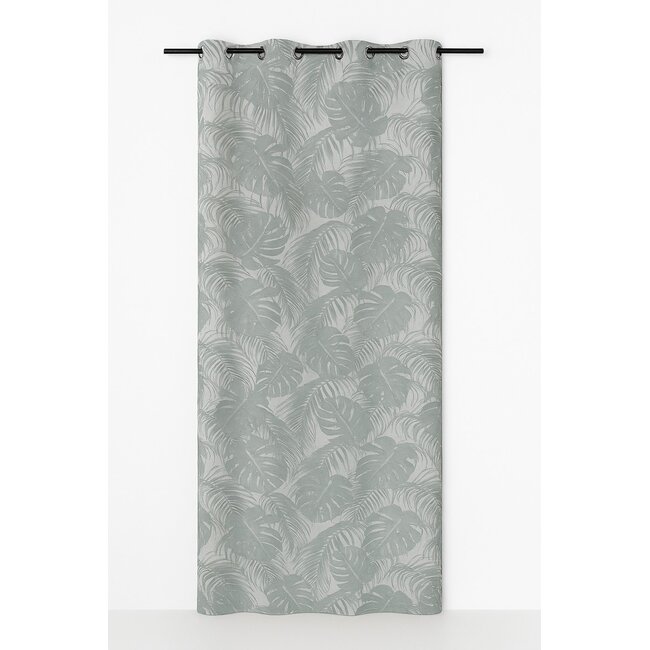 Linen & More Palma gordijn print Monstera grijs 8 rings 135 x 260 cm