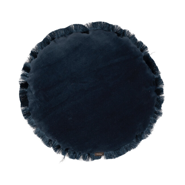 Linen & More Melody Fringes kussen blauw dia 45cm
