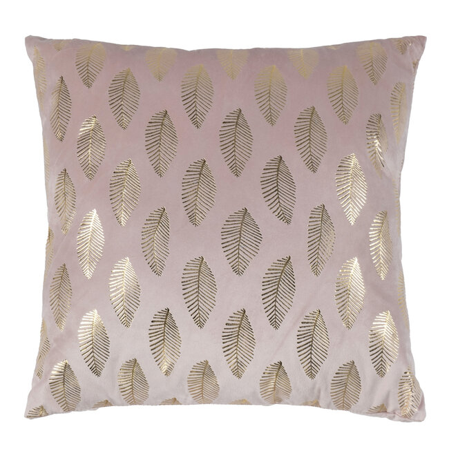 Linen & More Cushion velvet soft pink print leaf gold 45 x 45 cm