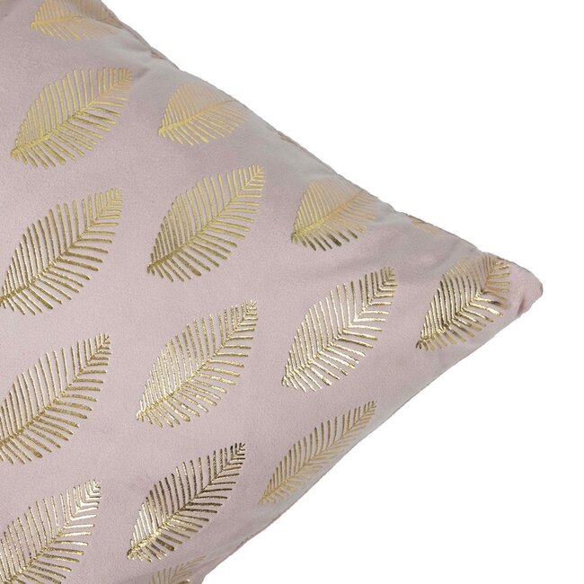Linen & More Cushion velvet soft pink print leaf gold 45 x 45 cm
