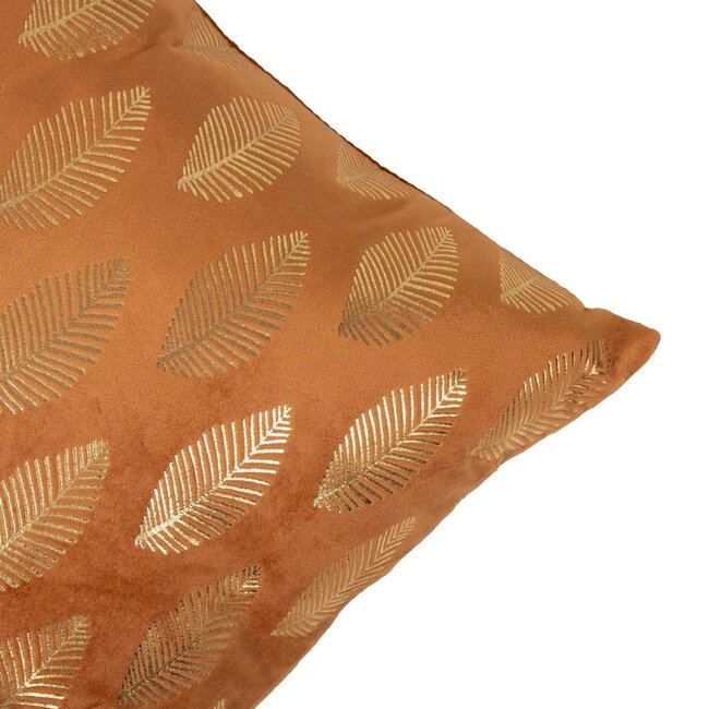 Linen & More Cushion velvet rust print leaf gold 45 x 45 cm