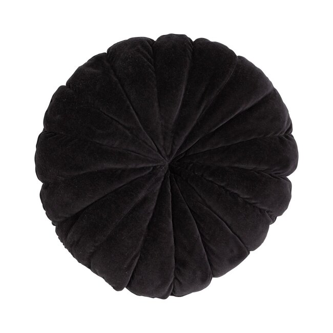 Linen & More Flower kussen zwart dia40x12cm