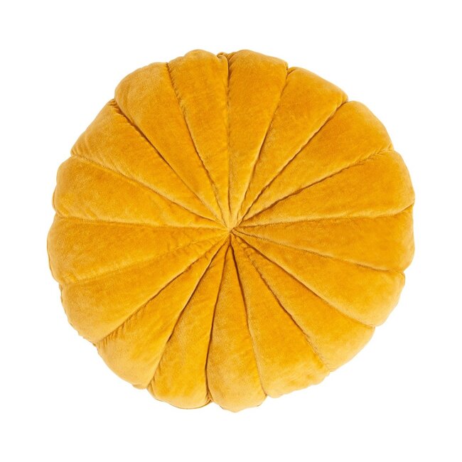 Linen & More Flower kussen geel dia40x12cm