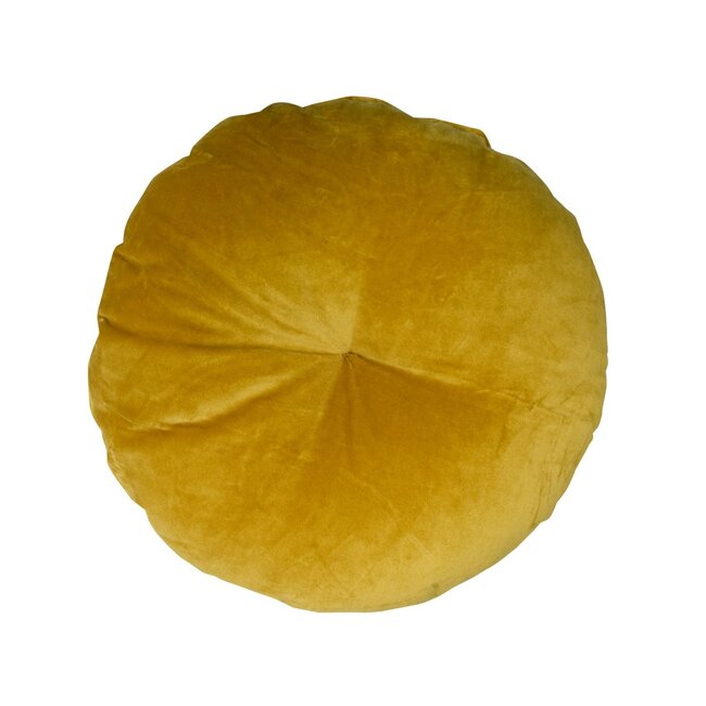 Linen & More Flower kussen geel dia40x12cm