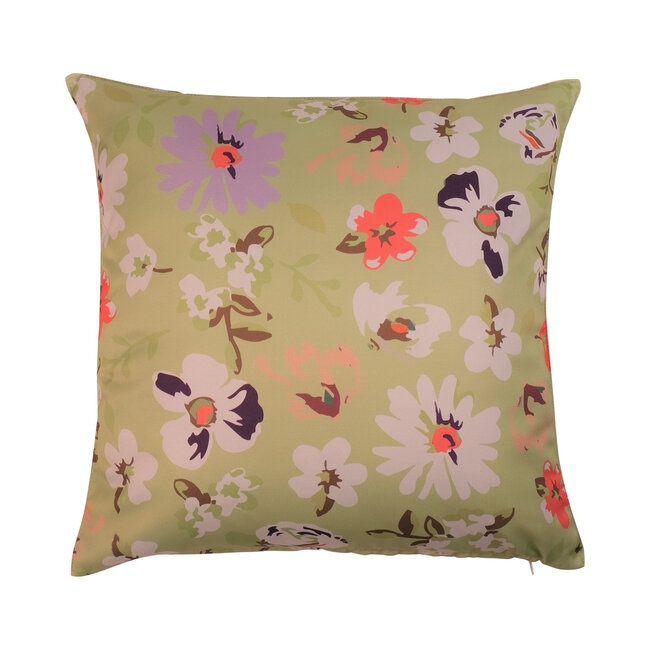 2Lif Valerie outdoor flower print l.green cushion 45 x 45 cm