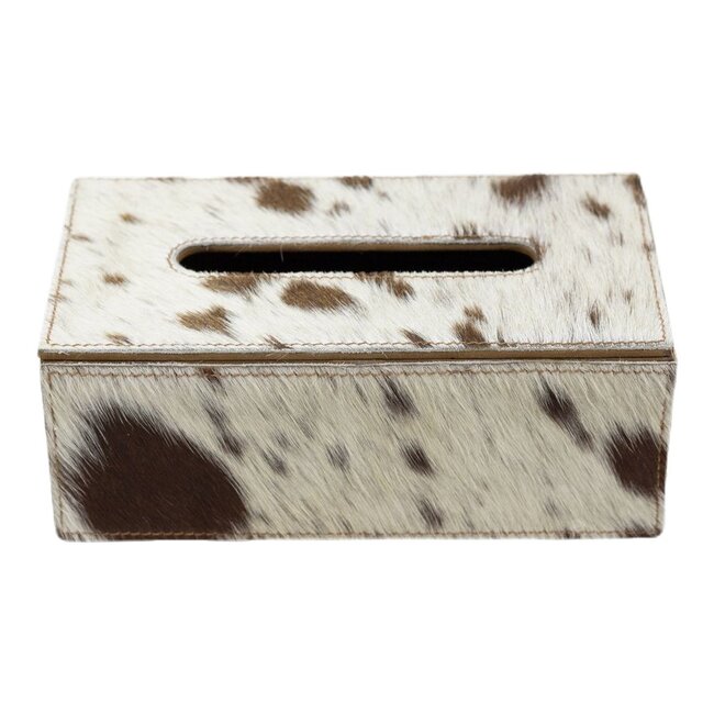 Mars & More tissuebox koehuid bruin/wit 25x14x9cm