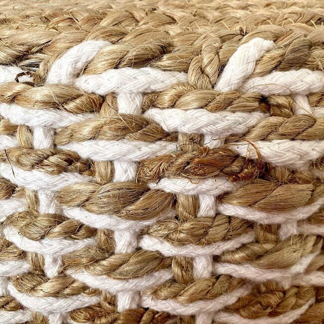 Dream-Living Jute poef bruin en wit gevlochten 50x 35 cm