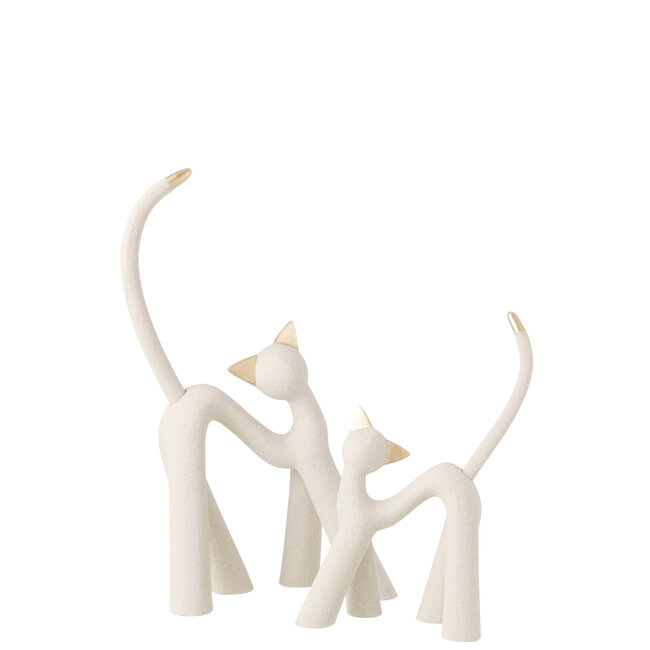 J-Line Moderne kat van hars, lichtgrijs/goudkleurig, groot formaat