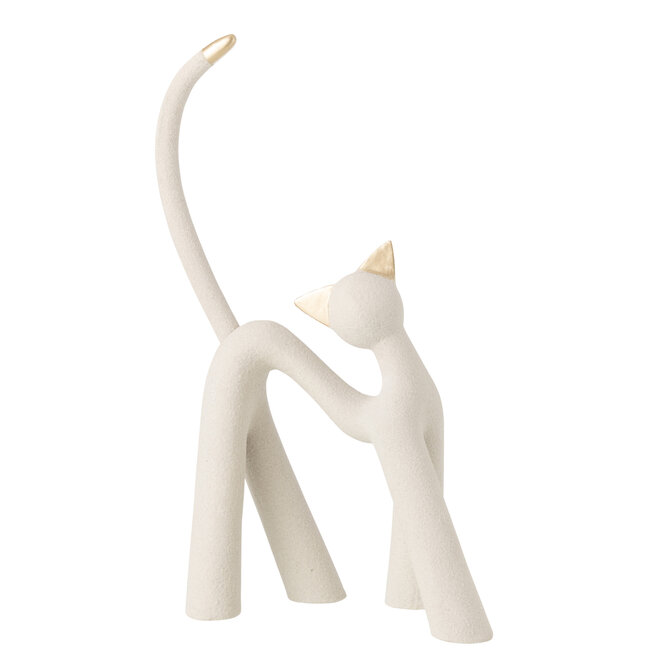 J-Line Moderne kat van hars, lichtgrijs/goudkleurig, groot formaat